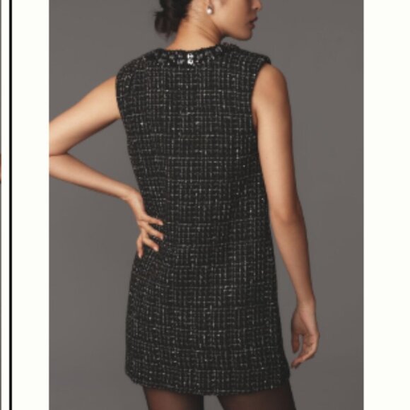 NWT Maeve V-Neck Tweed Mini Dress Women's Medium Black Silver - Picture 14 of 16